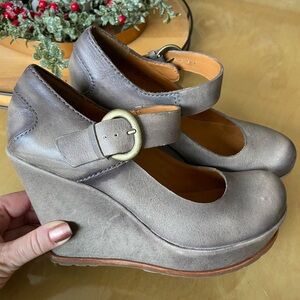 Kork-Ease Metallic Gray Wedge Mary Janes